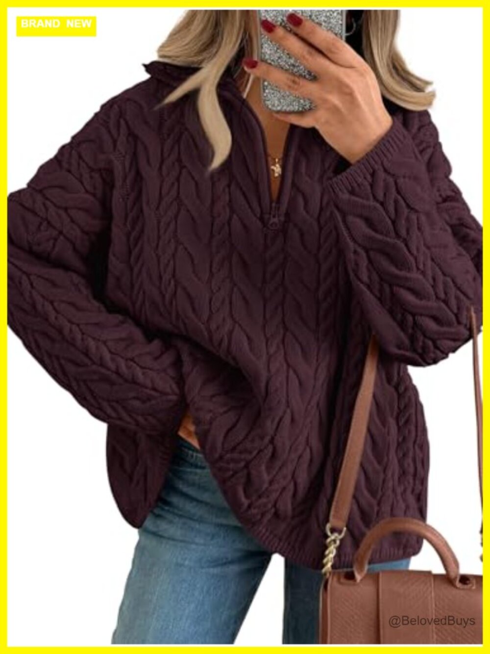 Oversized Chunky Cable Knit Quarter Zip Pullover Sweater Cotton Acrylic